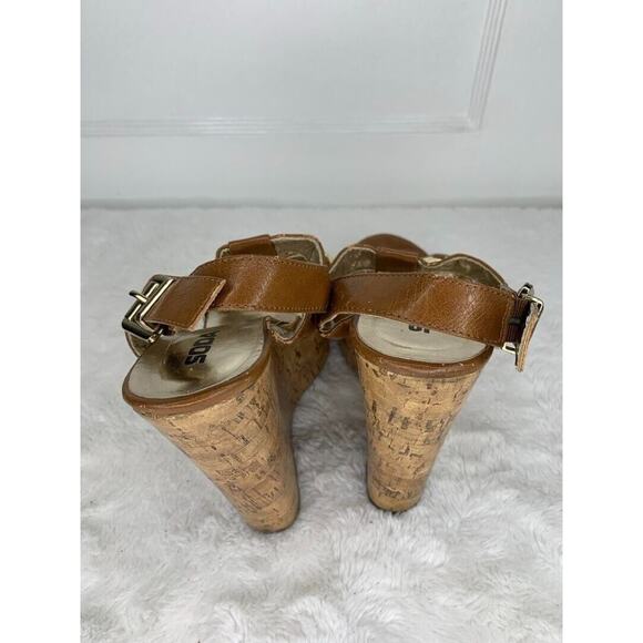 Soda Womens Studded Brown Cork Wedge Sandals Size 7.5 - Picture 3 of 8